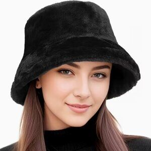 NEW Black Faux Fur Bucket Hat. Soft, Plush, Warm, and So Cute On.